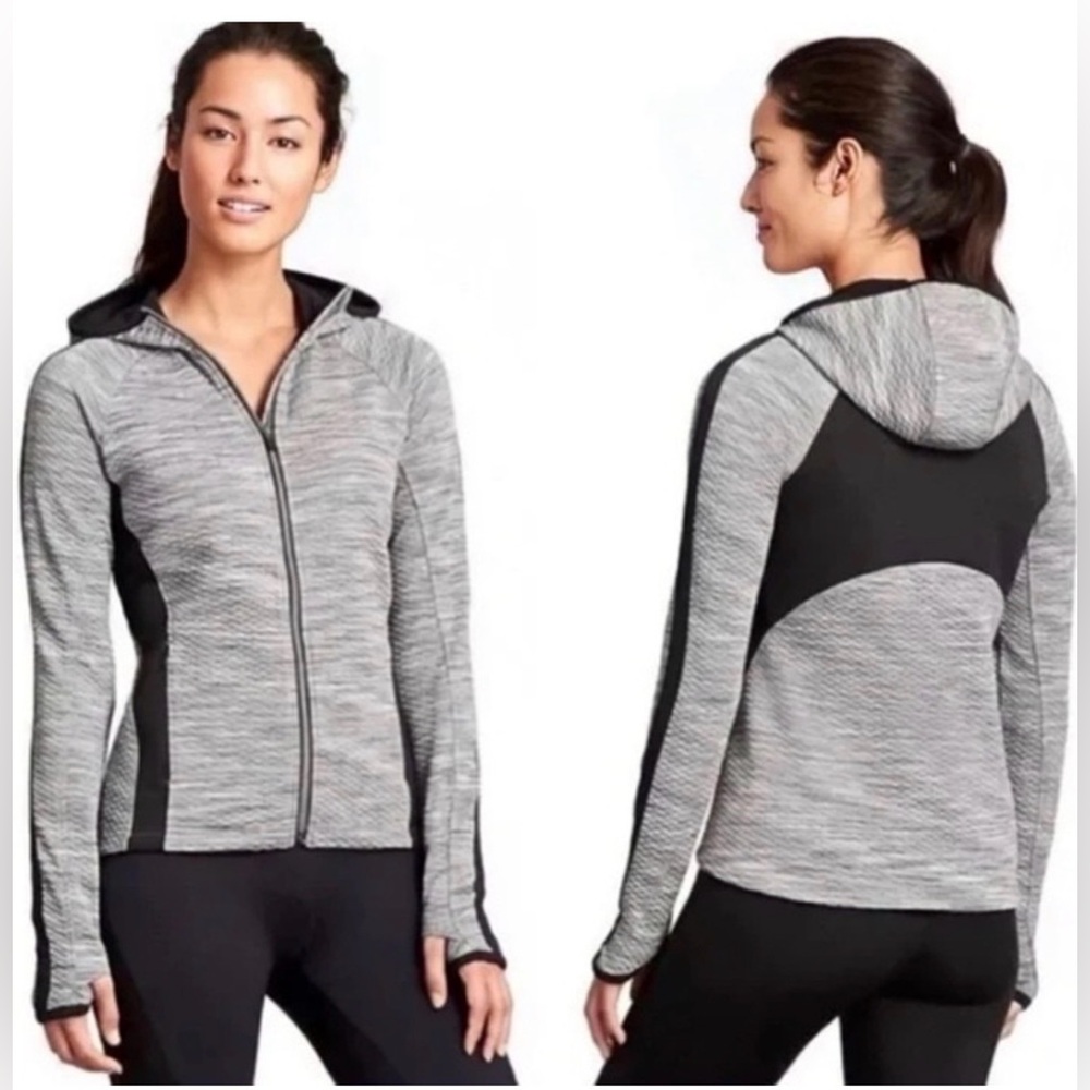 Athleta Snowscape Gray Spacedye Full Zip Hoodie jacket, size medium